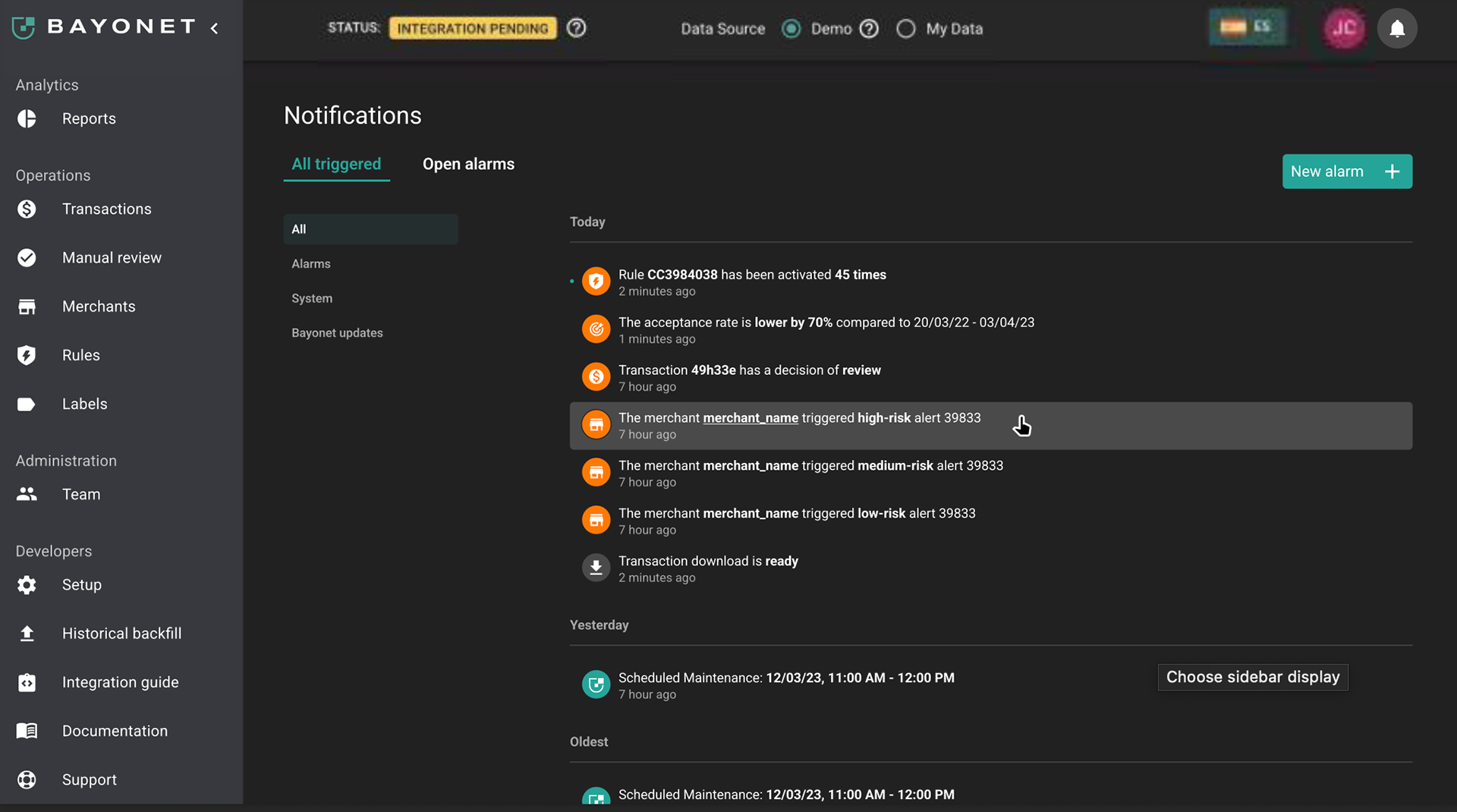 Bayonet Dashboard — Risk & fraud analysis UX — visual 3